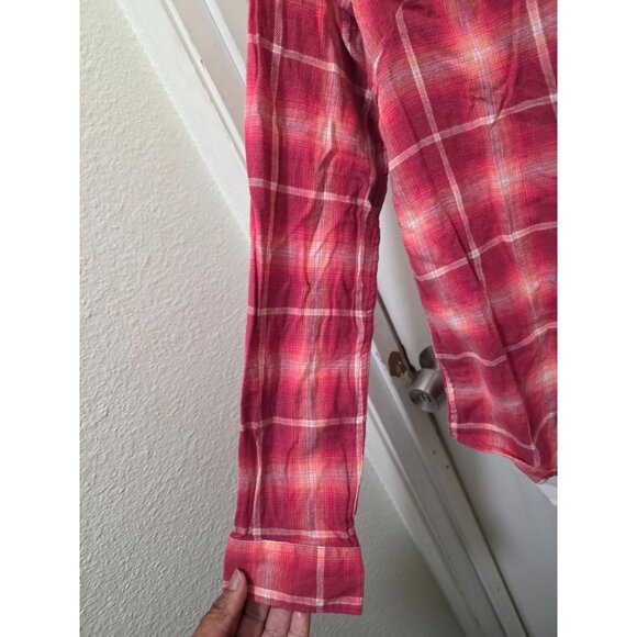 Eddie Bauer Women's Red Plaid Button-Up Long-Sleeve Shirt With Pocket Size L - Picture 6 of 8
